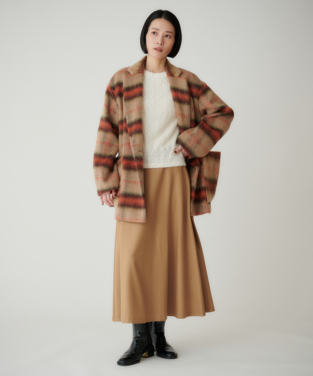 ライトシャギーチェックショートコート