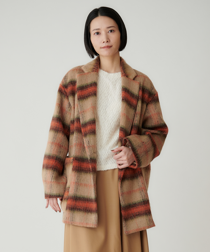 ライトシャギーチェックショートコート