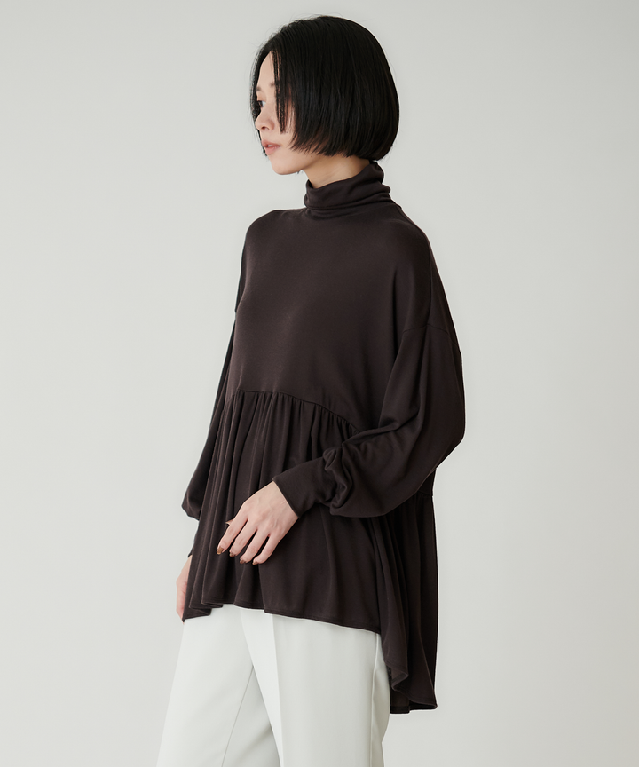 ハーフミラノリブ ギャザーフレアプルオーバー