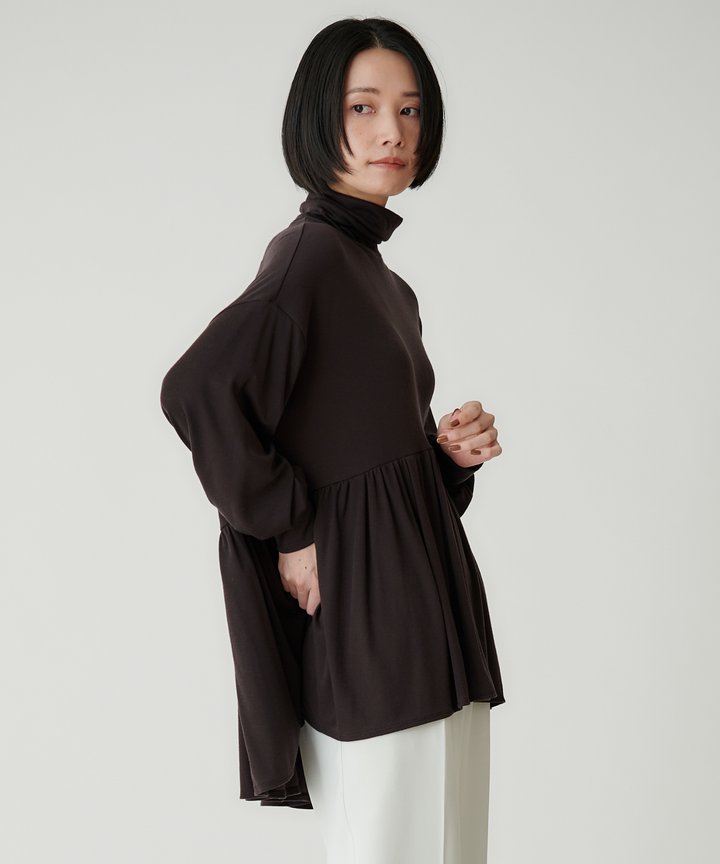 ハーフミラノリブ ギャザーフレアプルオーバー