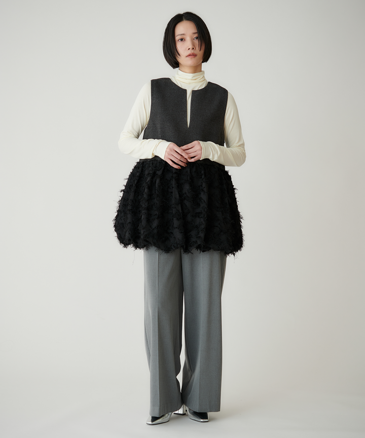 ツイード×ジャガードドッキングバルーントップス