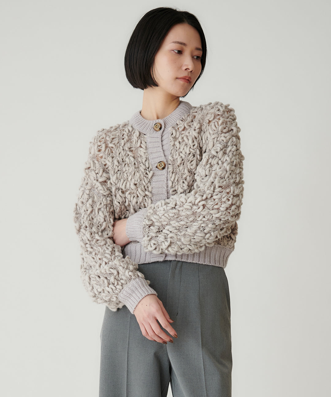 ハンドニットボリュームショートカーディガン