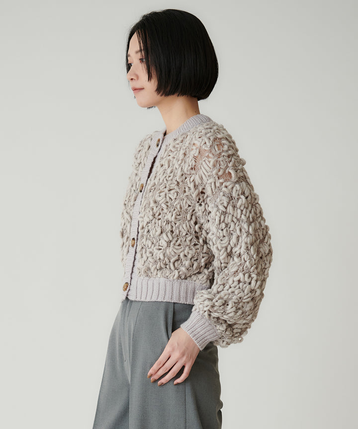 ハンドニットボリュームショートカーディガン