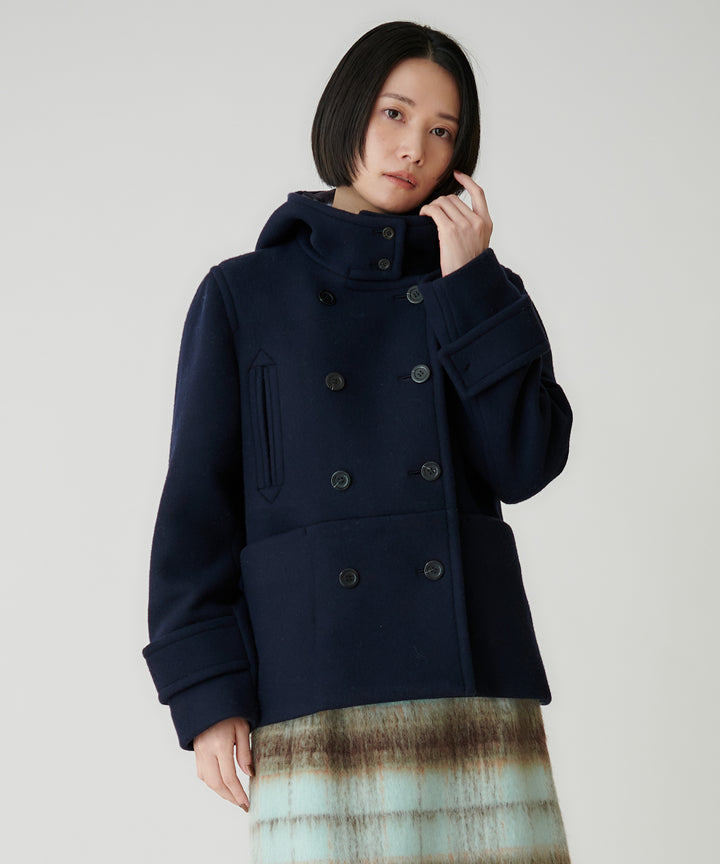 Super100's ウールメルトンフーデッドコート