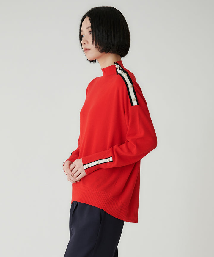 ラインテープトラッドスタンドネックニット