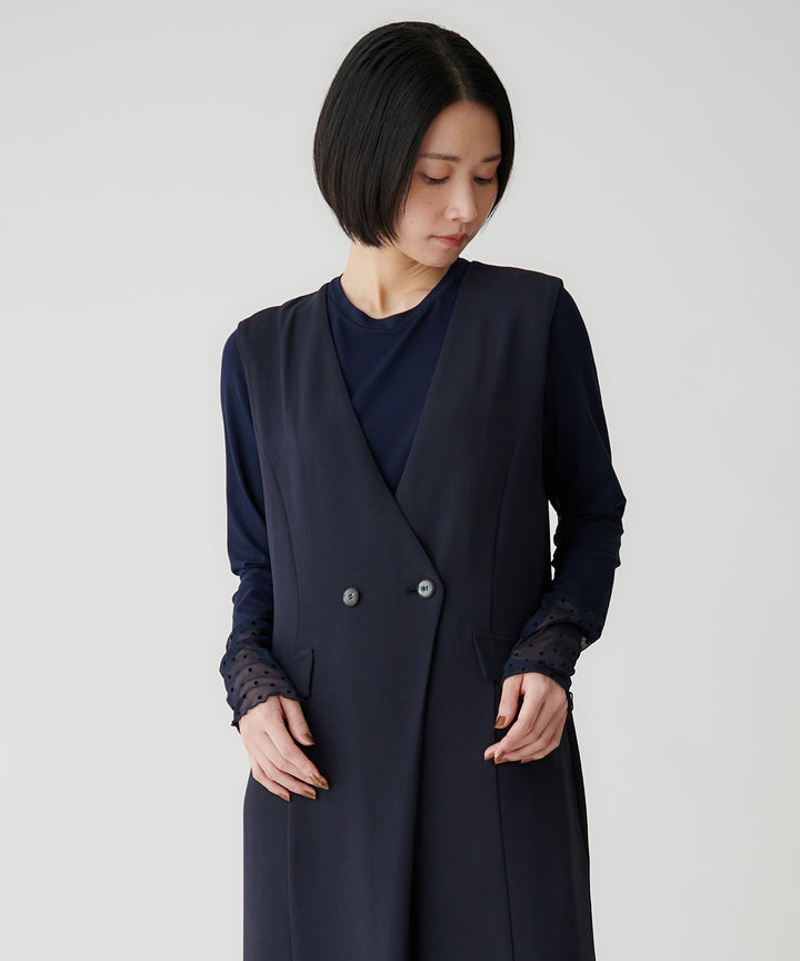 レイヤードフロッキードットスリーブカットソー