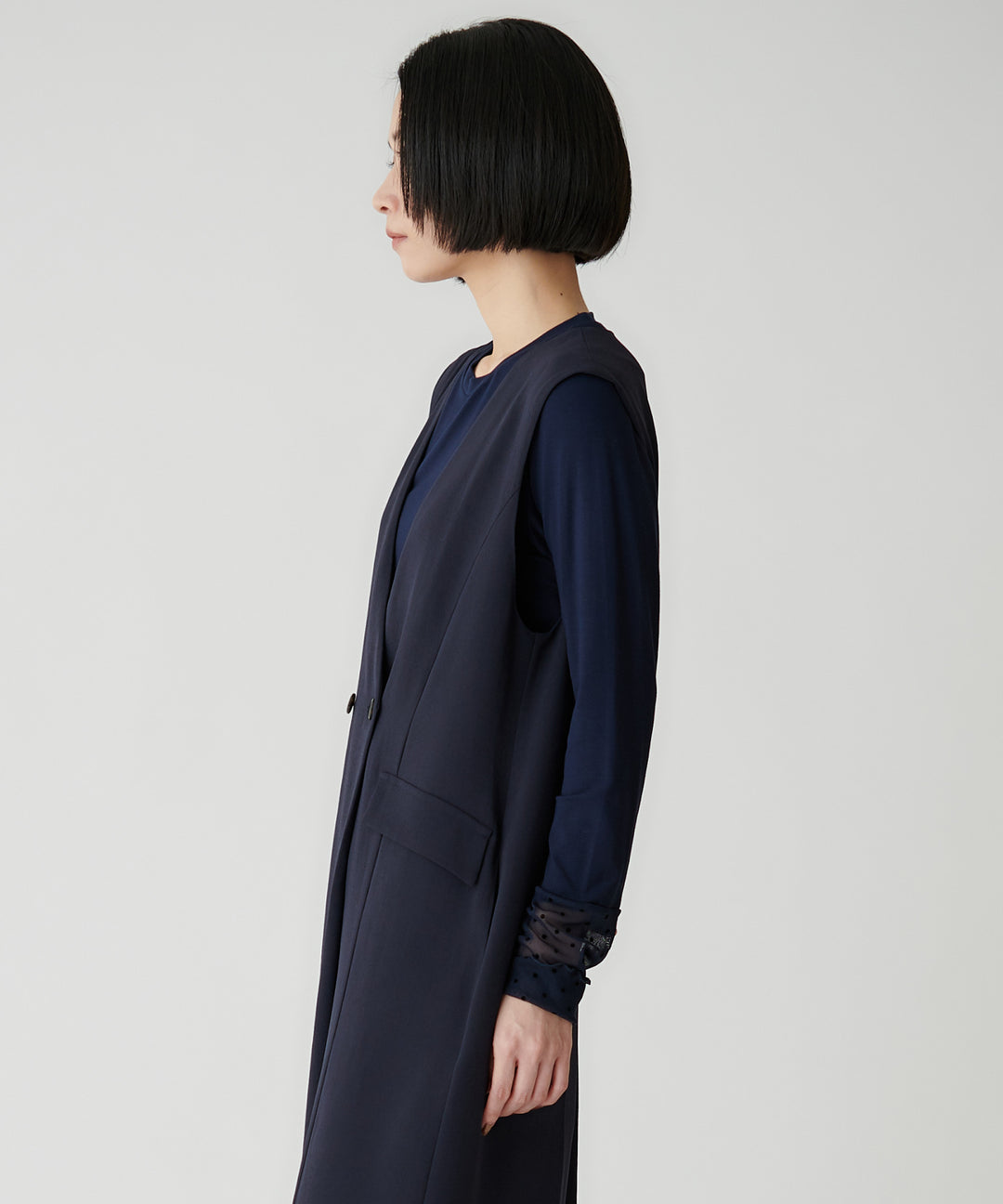 レイヤードフロッキードットスリーブカットソー