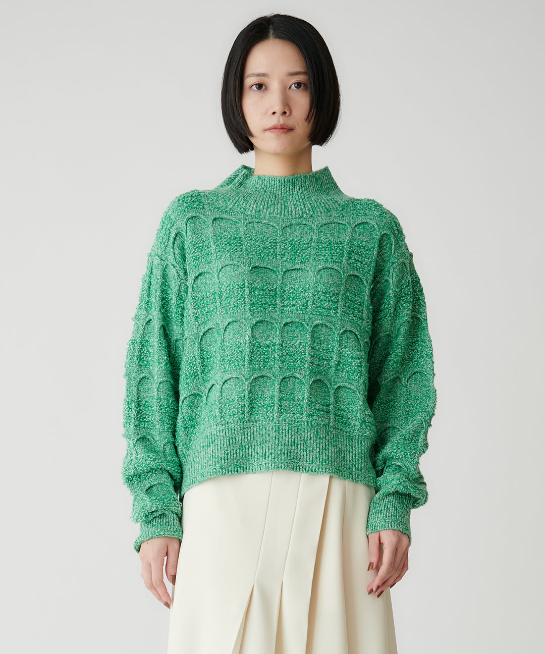 モデル H；167cm / 38 / グリーン×オフホワイト杢