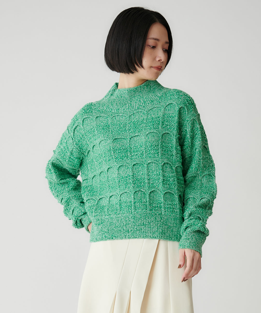 2色杢アーチ柄ショートニット