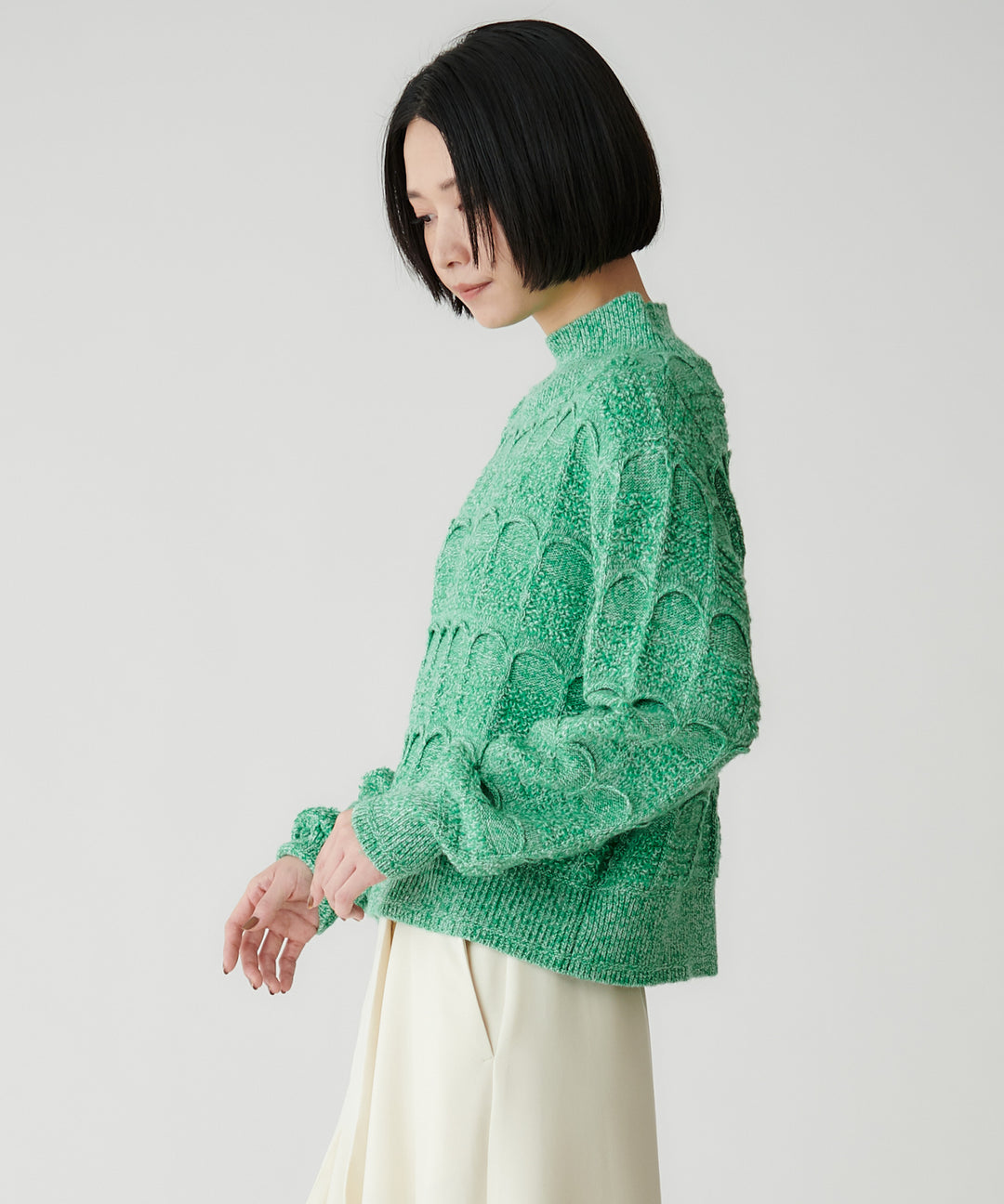 2色杢アーチ柄ショートニット