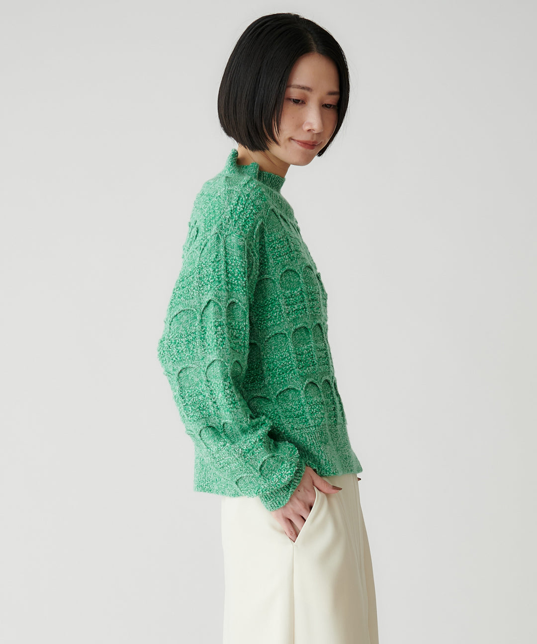 2色杢アーチ柄ショートニット