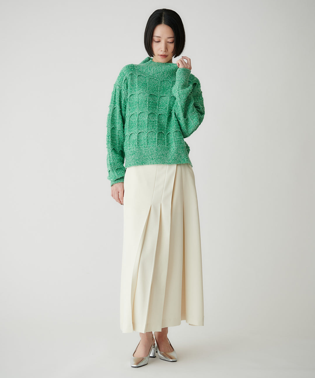 2色杢アーチ柄ショートニット