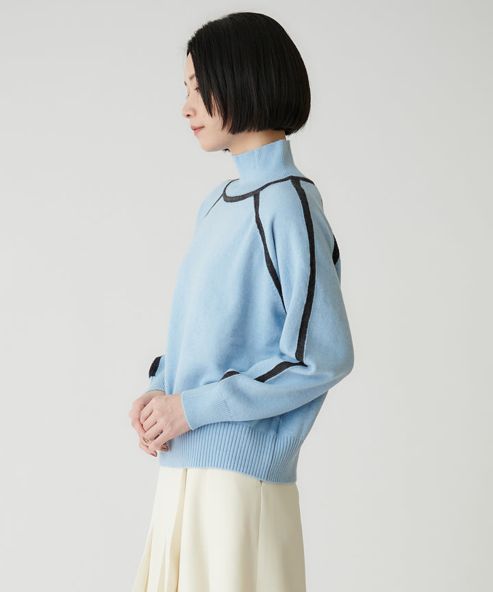 配色デザインハイネックニット