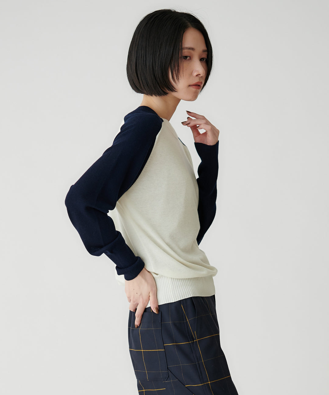 ラインテープトラッドハイゲージニット