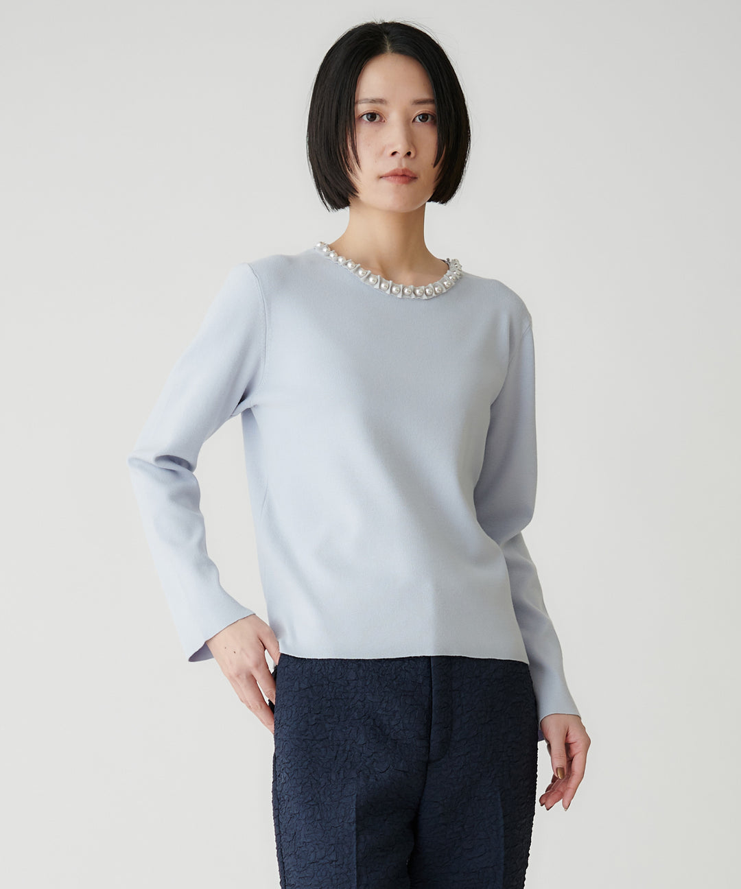 パールネックニットトップス