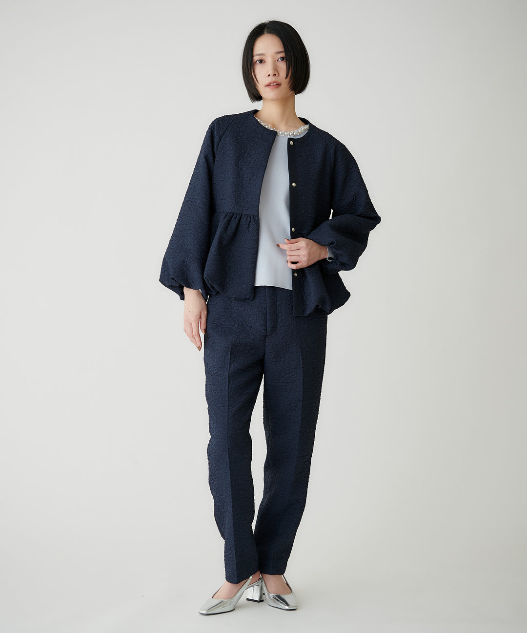 ジャガードノーカラージャケット