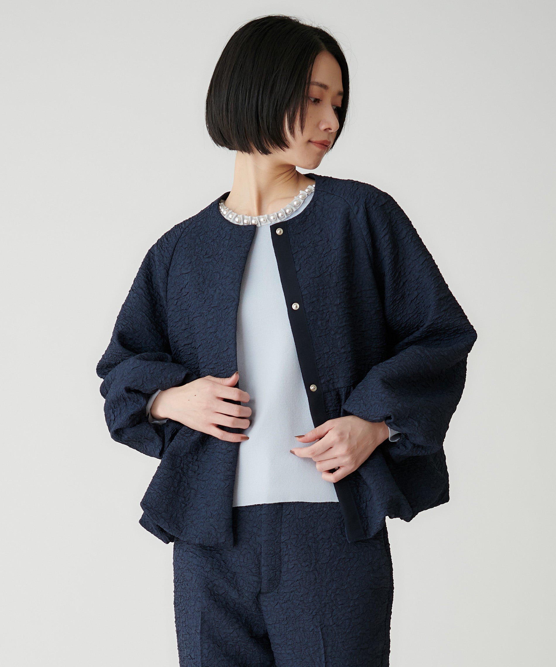 ジャガードノーカラージャケット – FACE SANS FARD