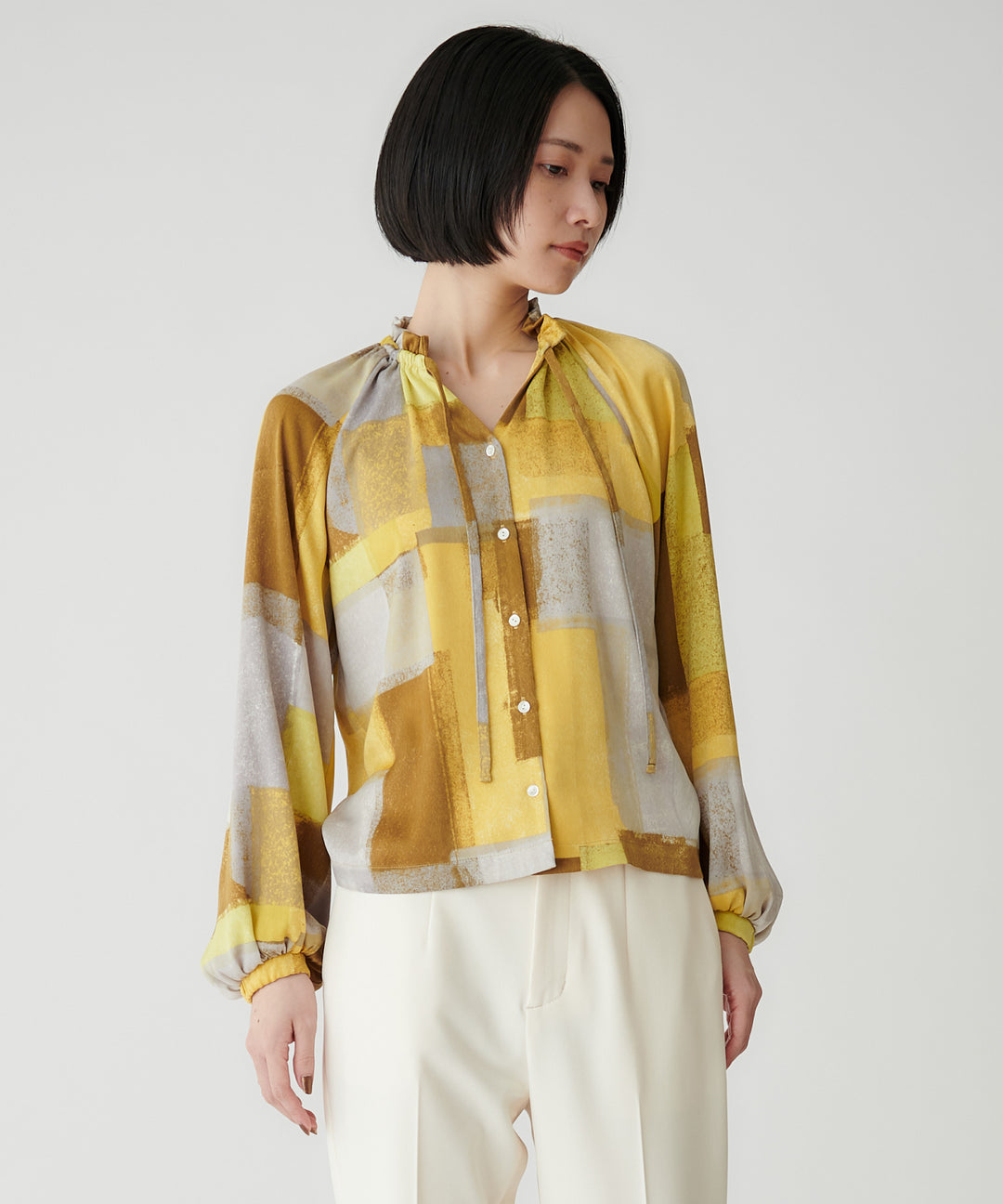 マイクロサテンレオパードアートブラウス