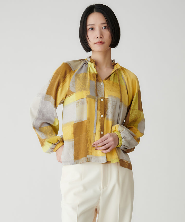 マイクロサテンレオパードアートブラウス