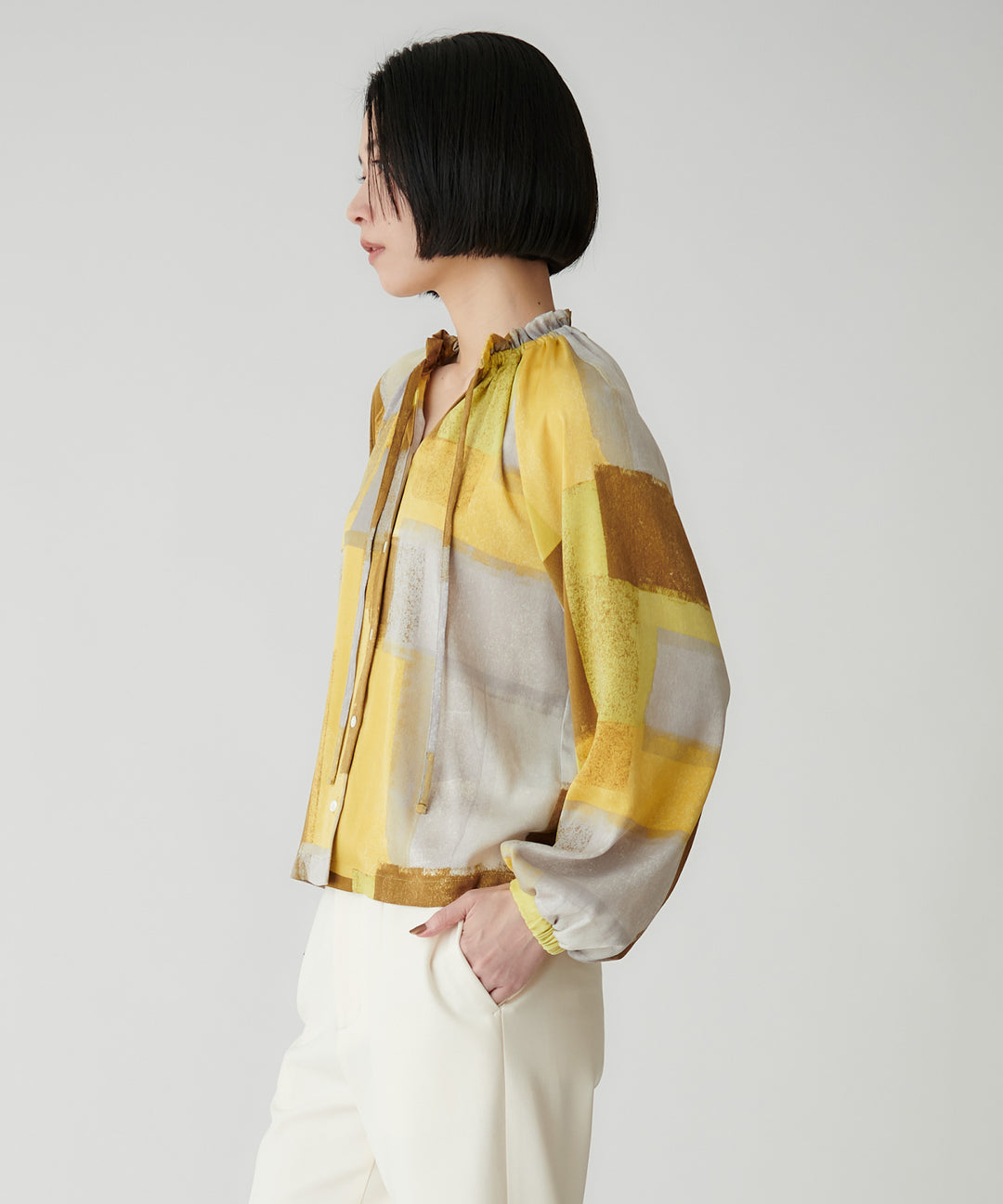 マイクロサテンレオパードアートブラウス