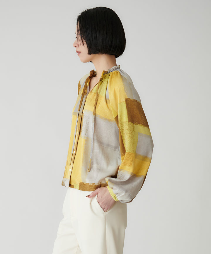 マイクロサテンレオパードアートブラウス