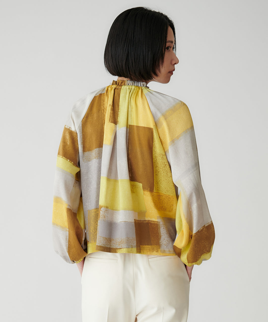 マイクロサテンレオパードアートブラウス