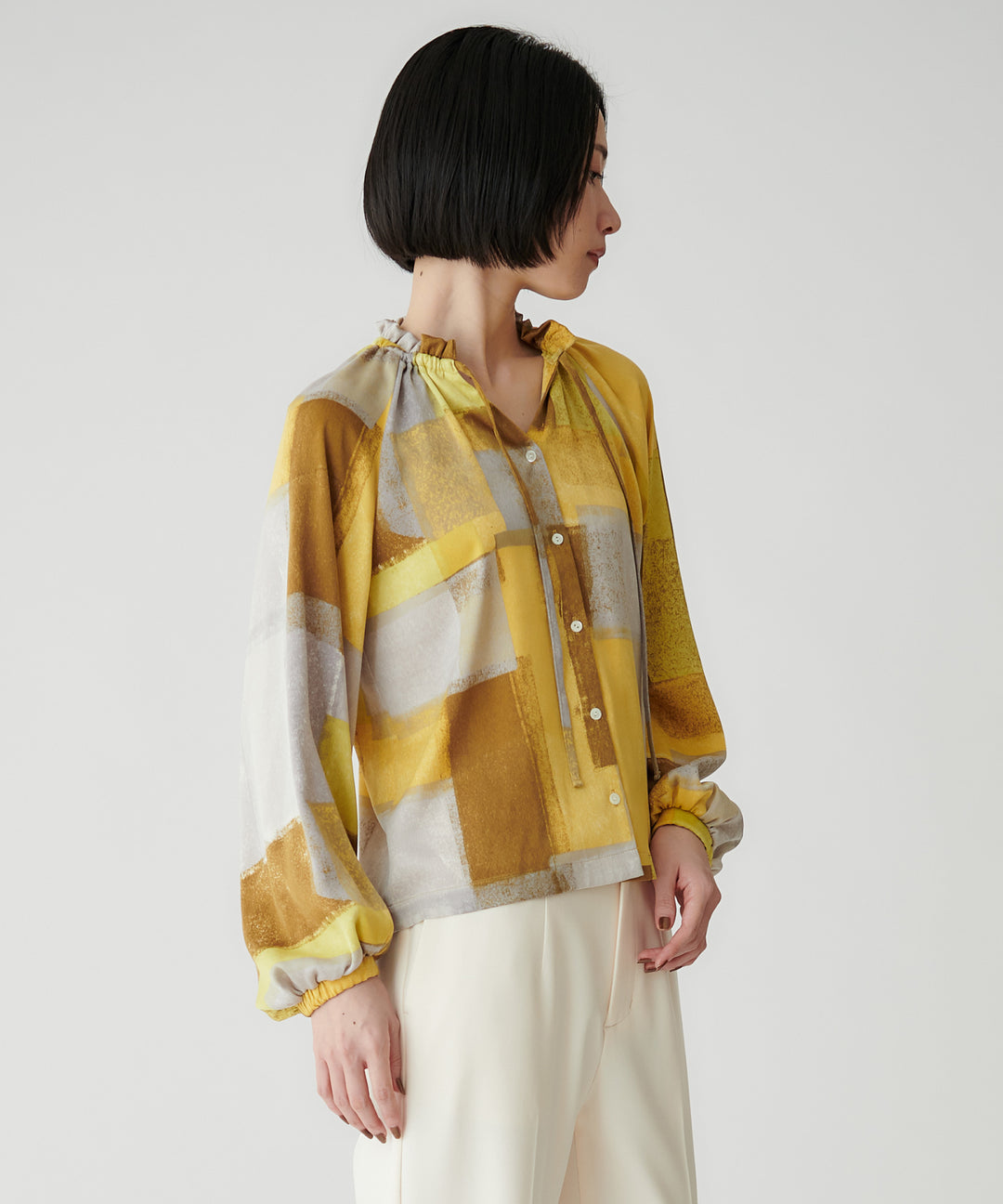 マイクロサテンレオパードアートブラウス