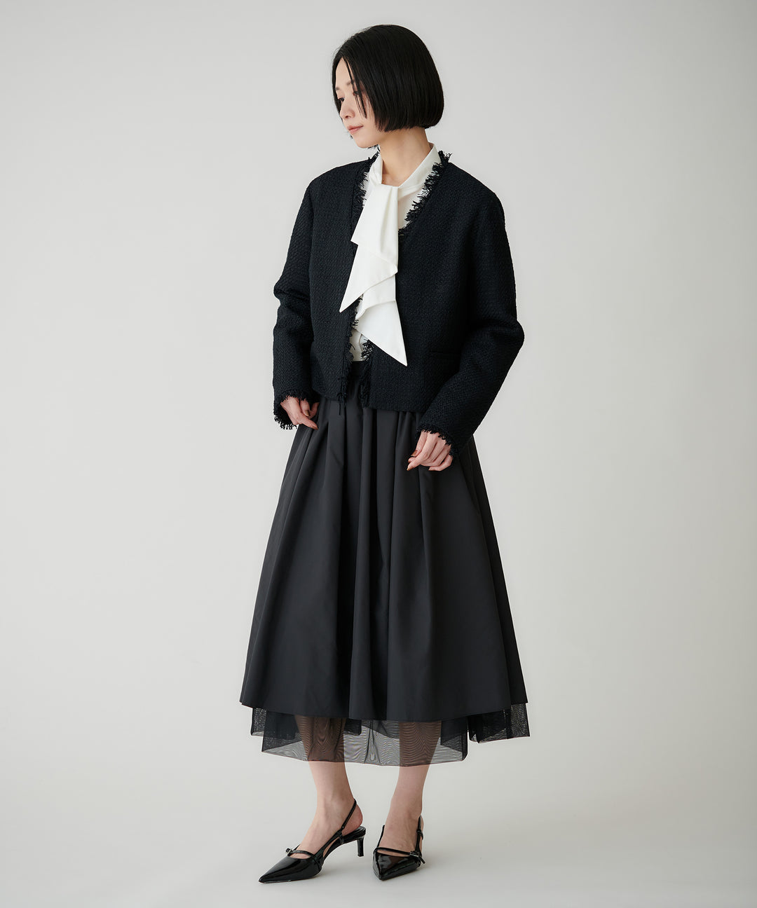 裾チュールタフタスカート