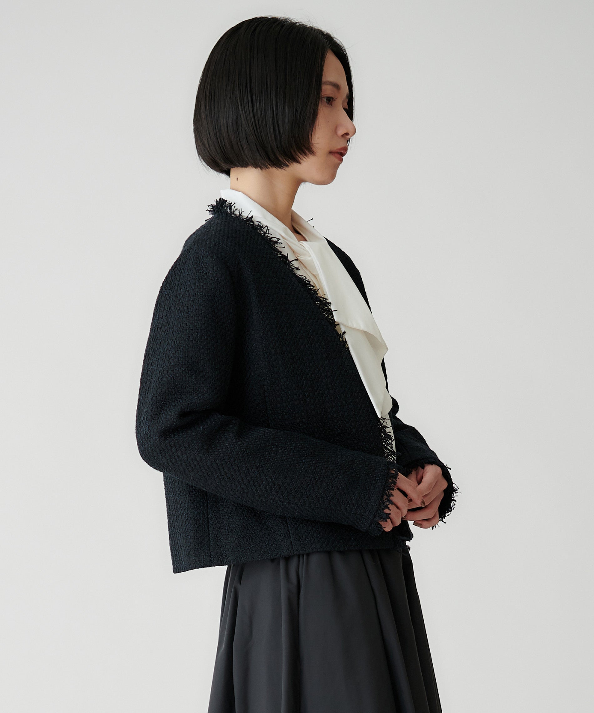 ファンシーツイードノーカラージャケット – FACE SANS FARD