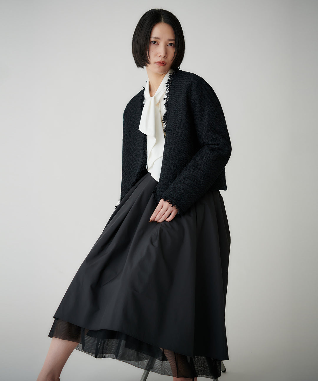 ファンシーツイードノーカラージャケット