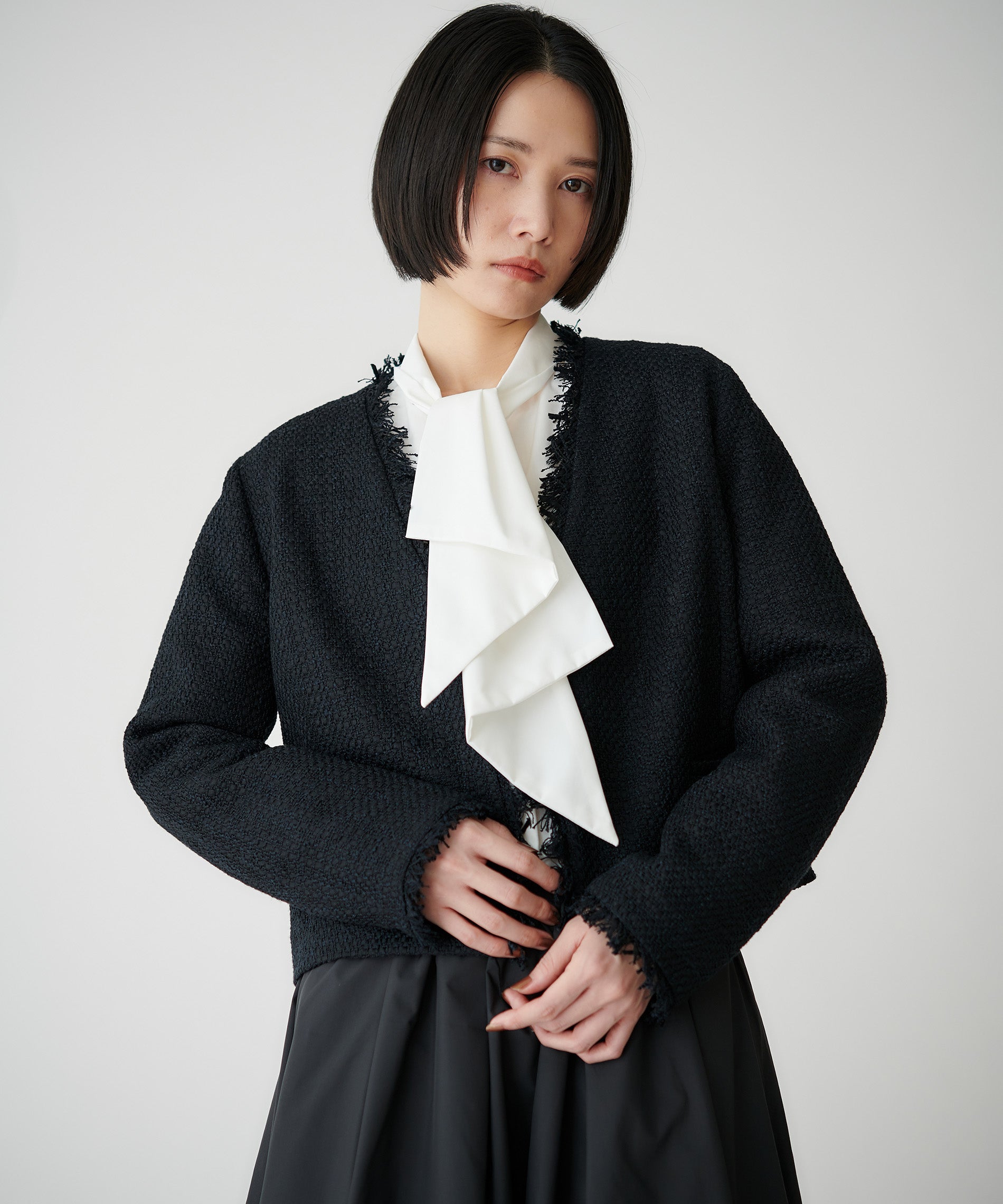 ファンシーツイードノーカラージャケット – FACE SANS FARD