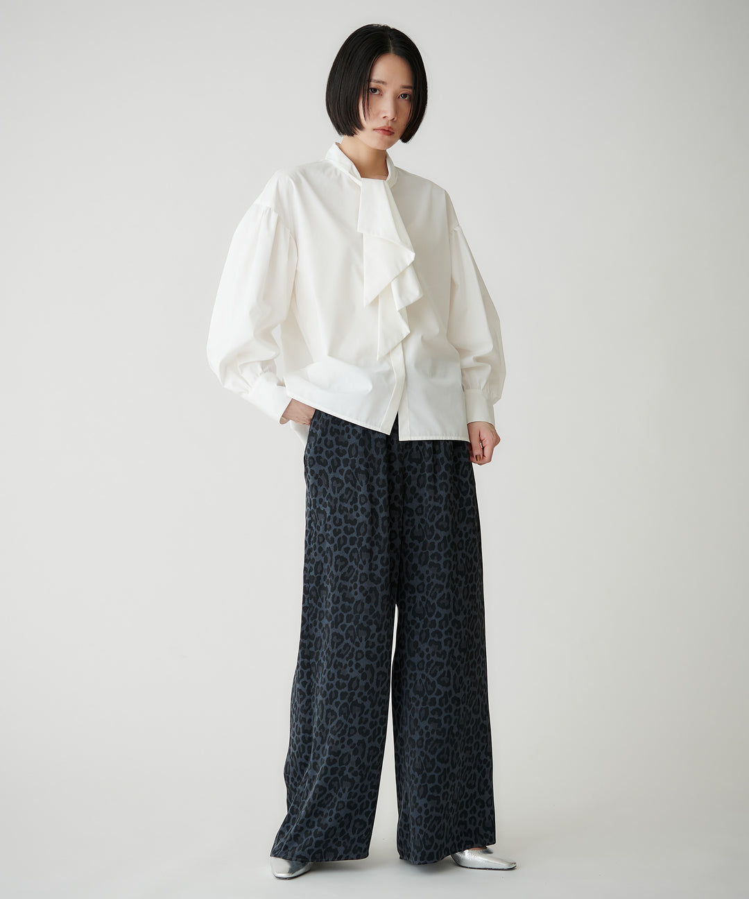 アートプリントマイクロサテンワイドパンツ