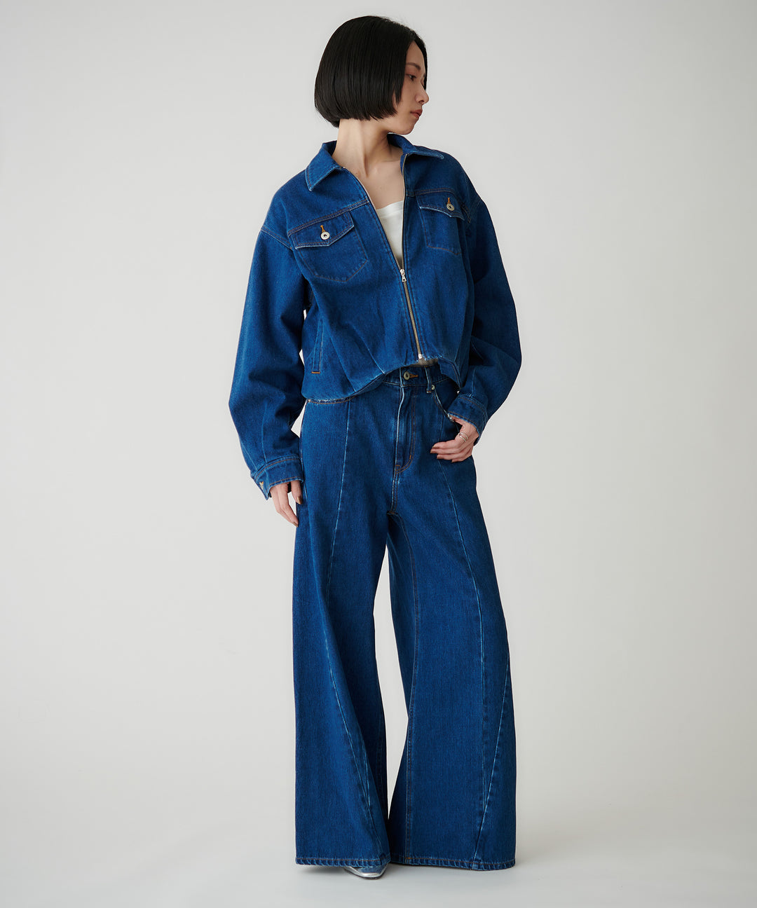 コットンデニムワイドパンツ