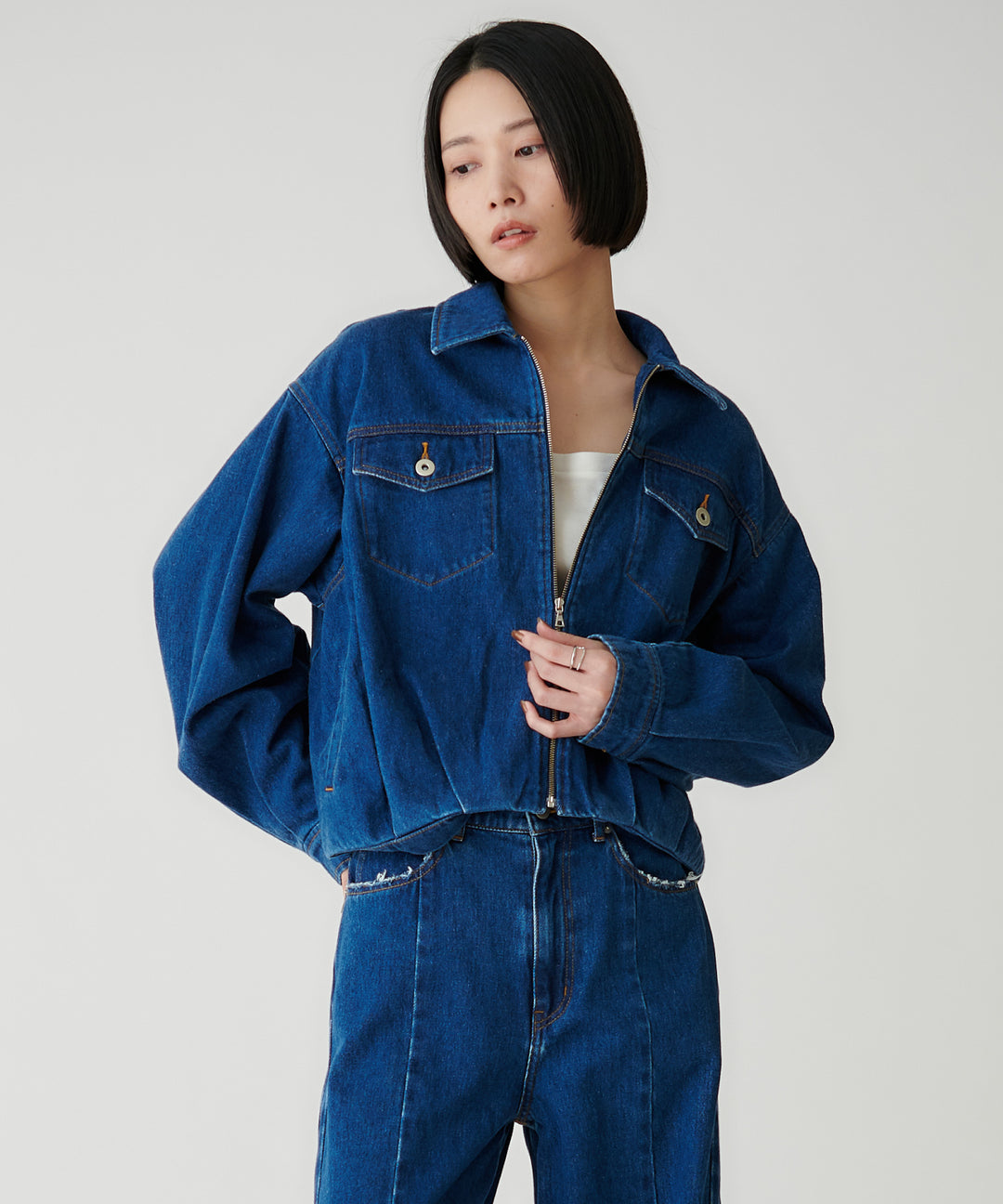 コットンデニムジップアップブルゾン