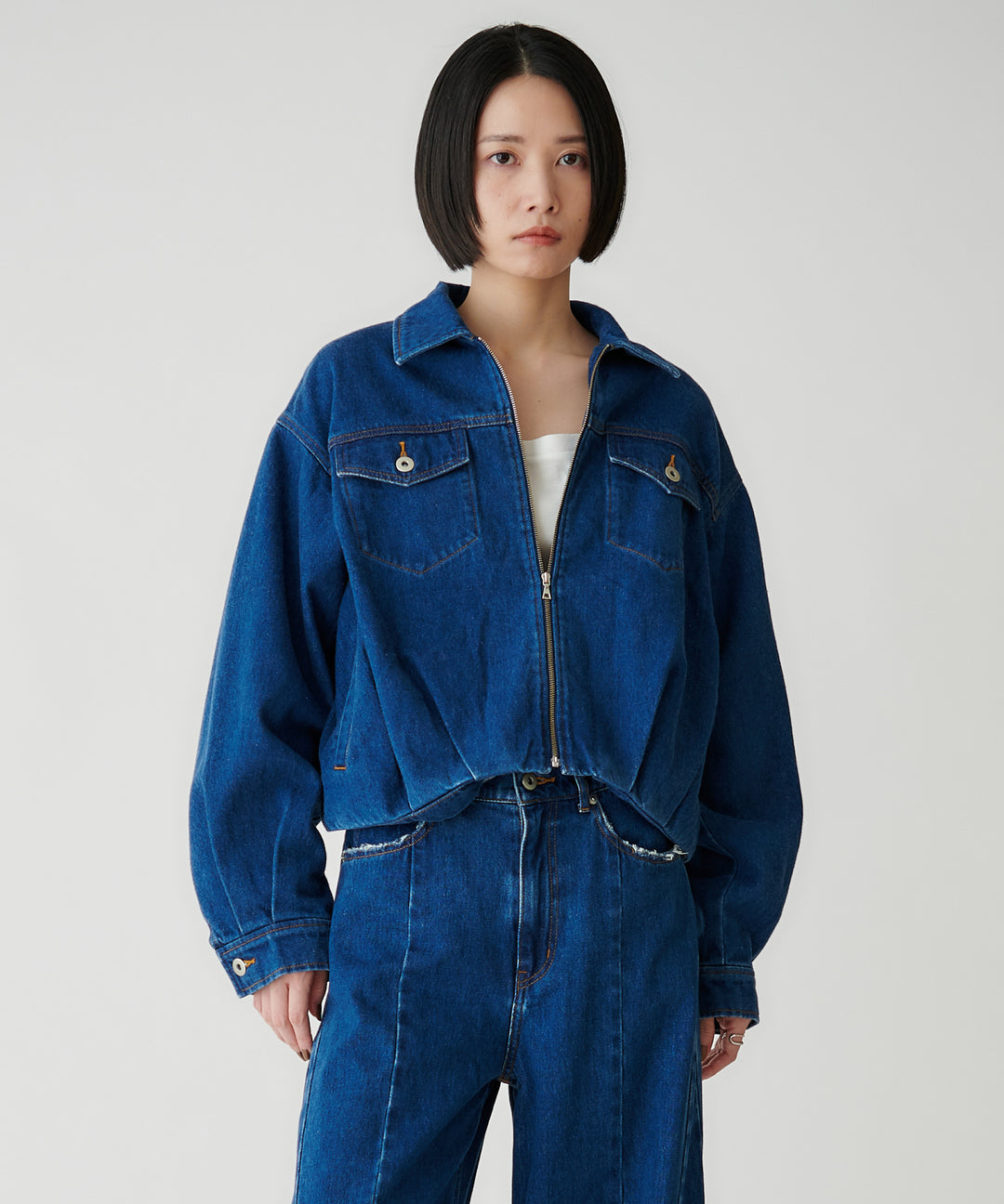 コットンデニムジップアップブルゾン
