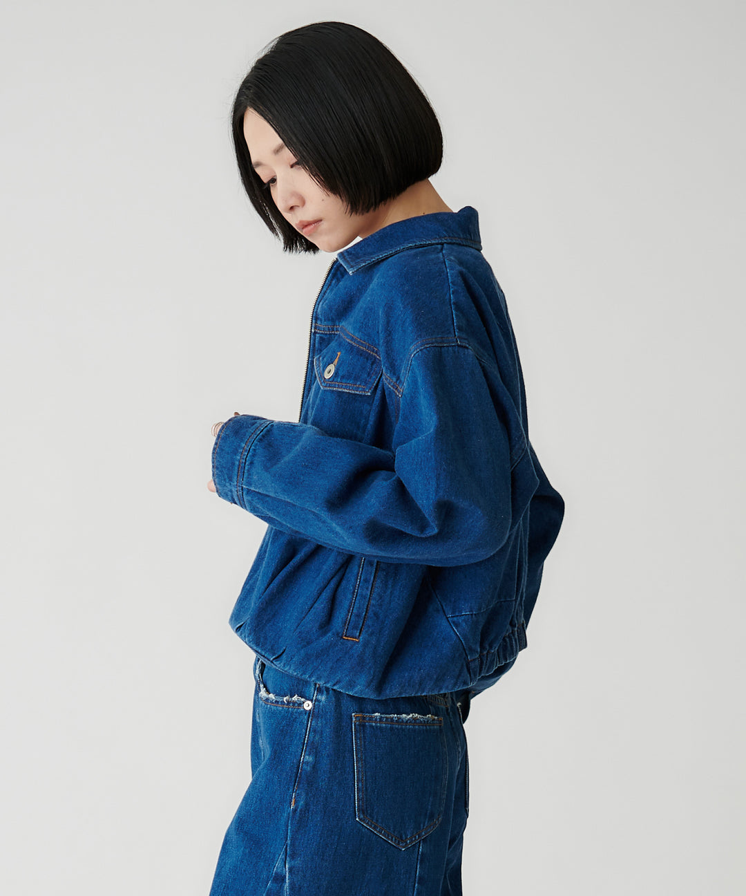 コットンデニムジップアップブルゾン