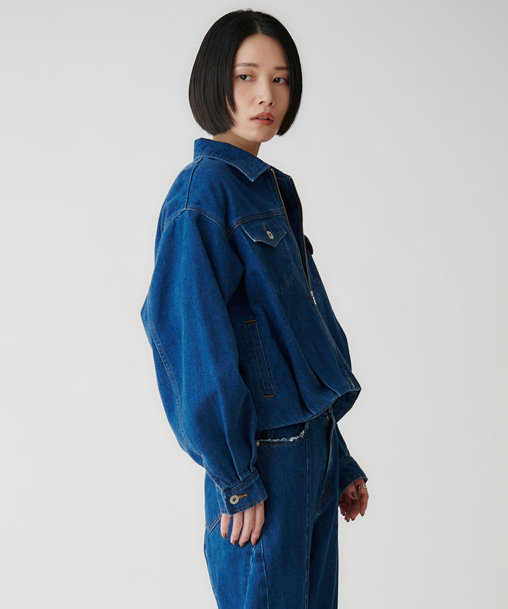 コットンデニムジップアップブルゾン