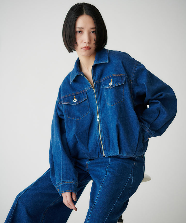 コットンデニムジップアップブルゾン