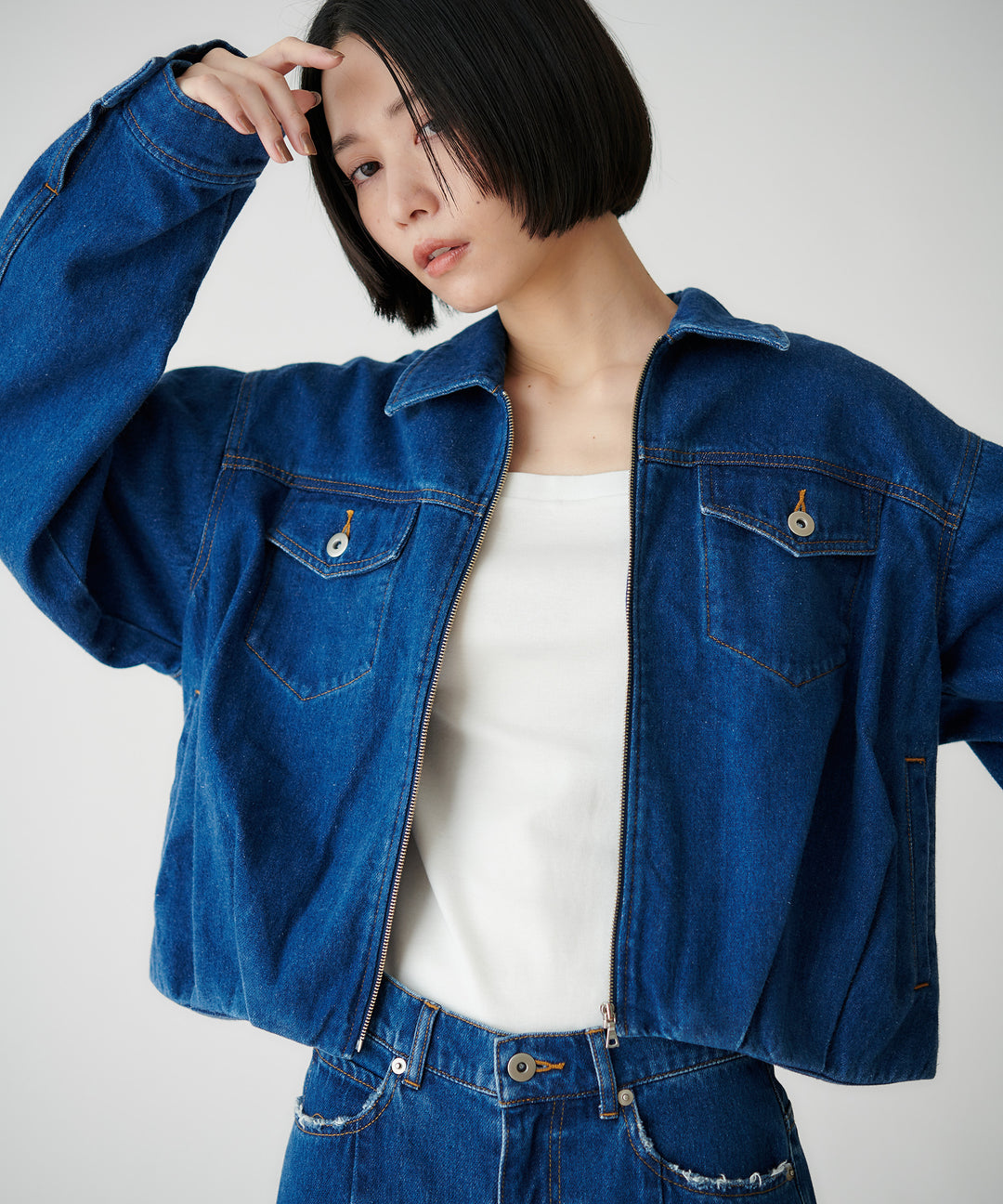 コットンデニムジップアップブルゾン