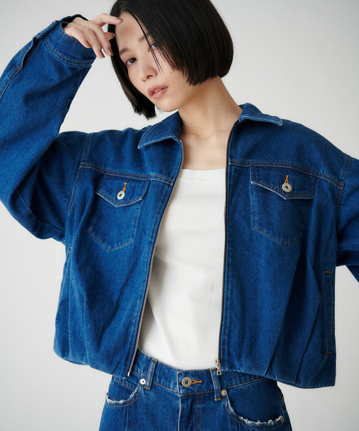 コットンデニムジップアップブルゾン