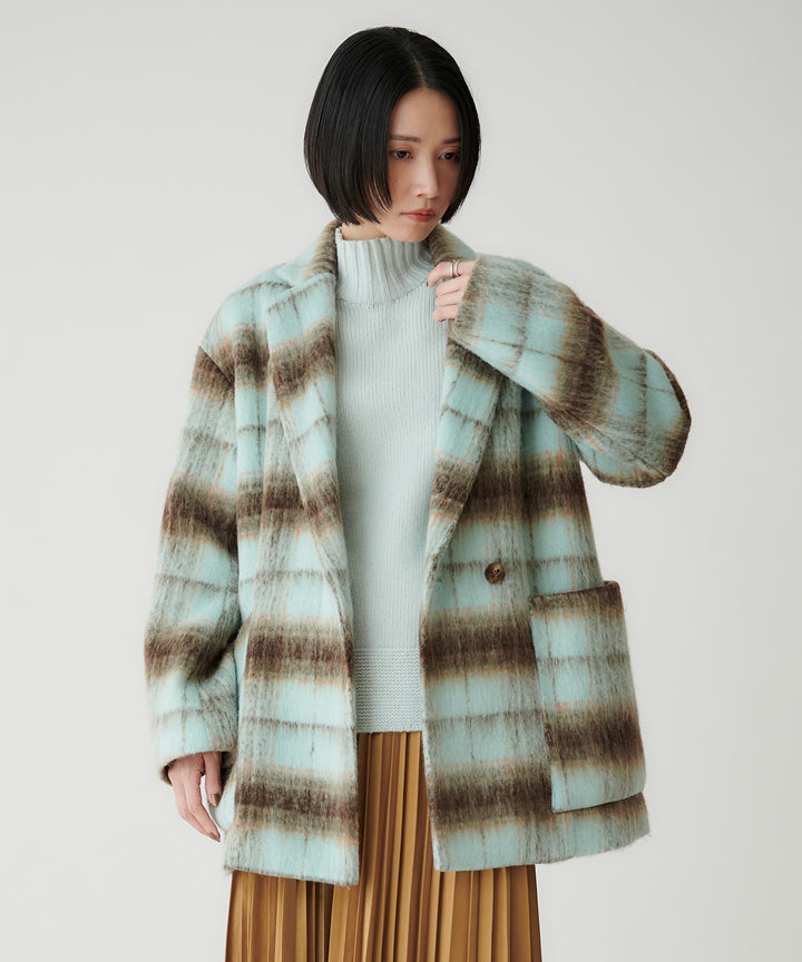 ライトシャギーチェックショートコート