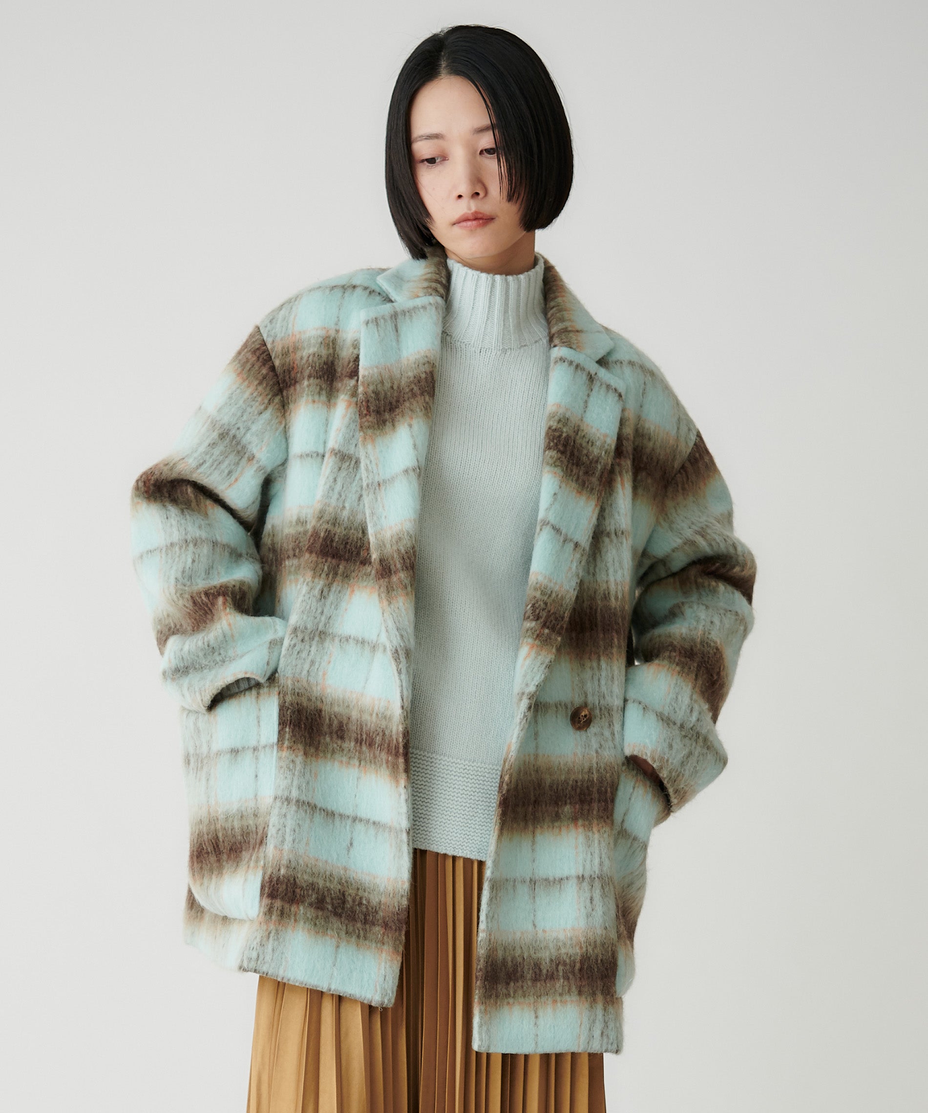 ライトシャギーチェックショートコート – FACE SANS FARD