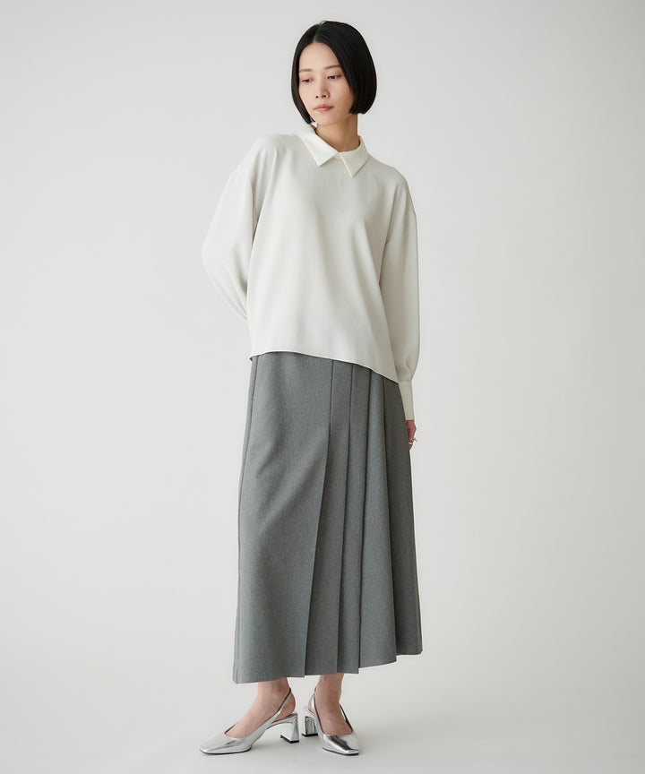 バックサテンジョーゼット衿付きブラウス