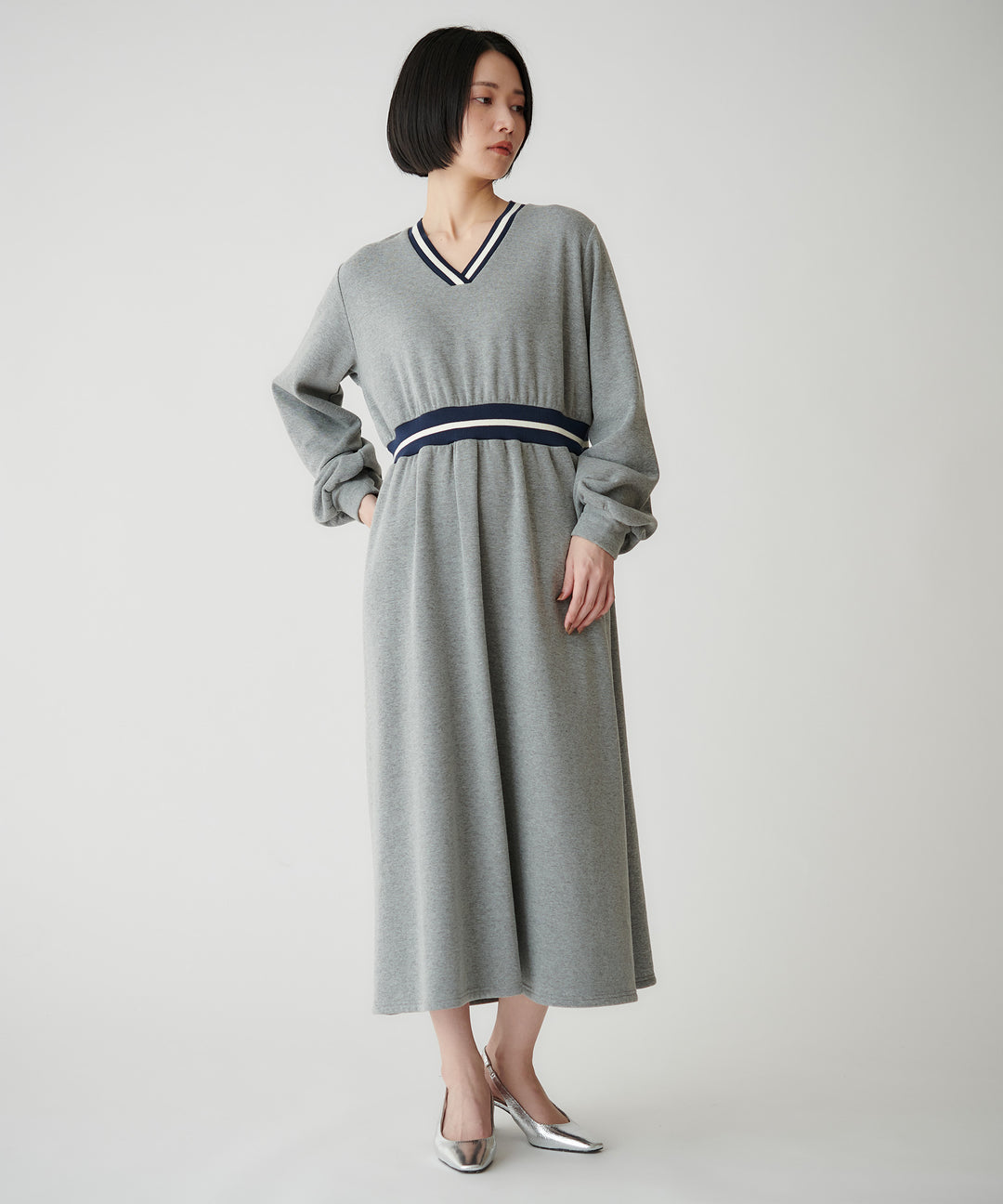 裏起毛ボーダーリブワンピース
