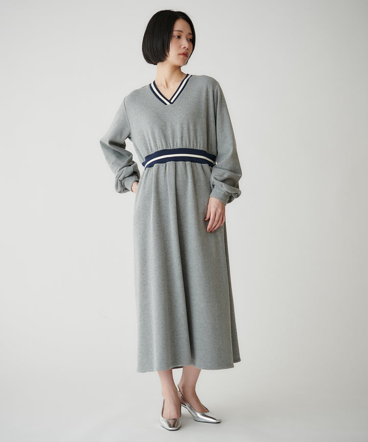 裏起毛ボーダーリブワンピース