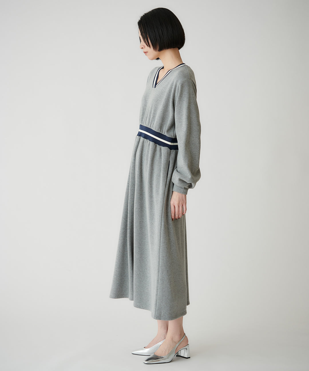 裏起毛ボーダーリブワンピース