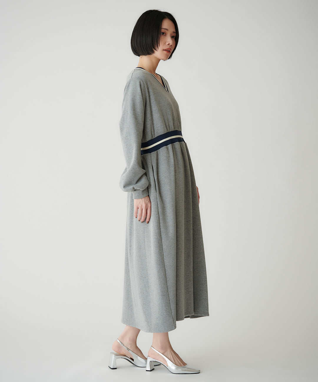 裏起毛ボーダーリブワンピース