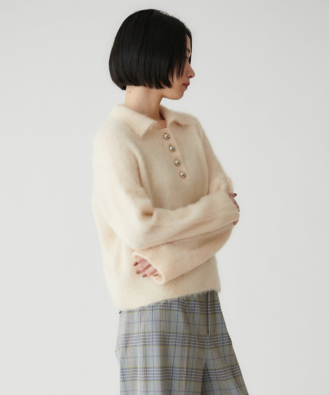 モヘヤ混襟付きリラックスプルオーバー