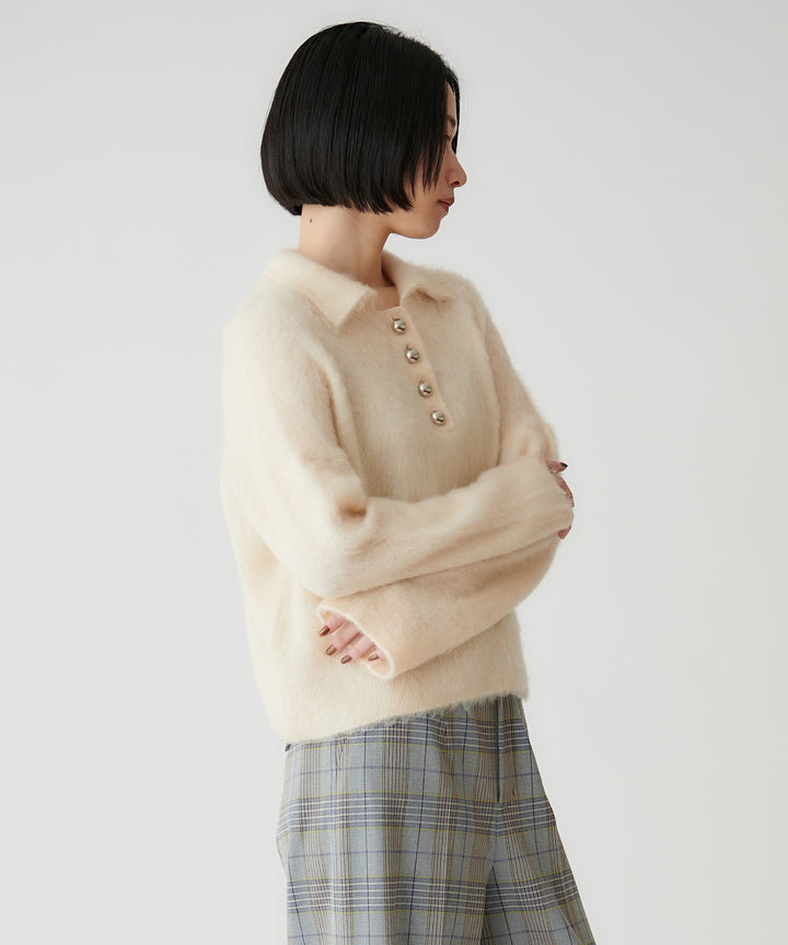モヘヤ混襟付きリラックスプルオーバー