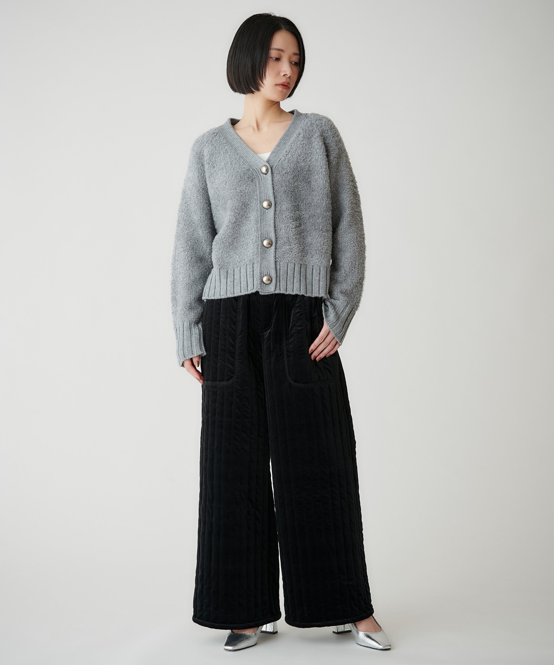 フェザーヤーン異素材切替カーディガン – FACE SANS FARD